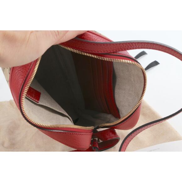 Gucci GG Red Beige Leather Canvas Bree Small Messenger Crossbody Bag Purse Italy - Picture 7 of 16